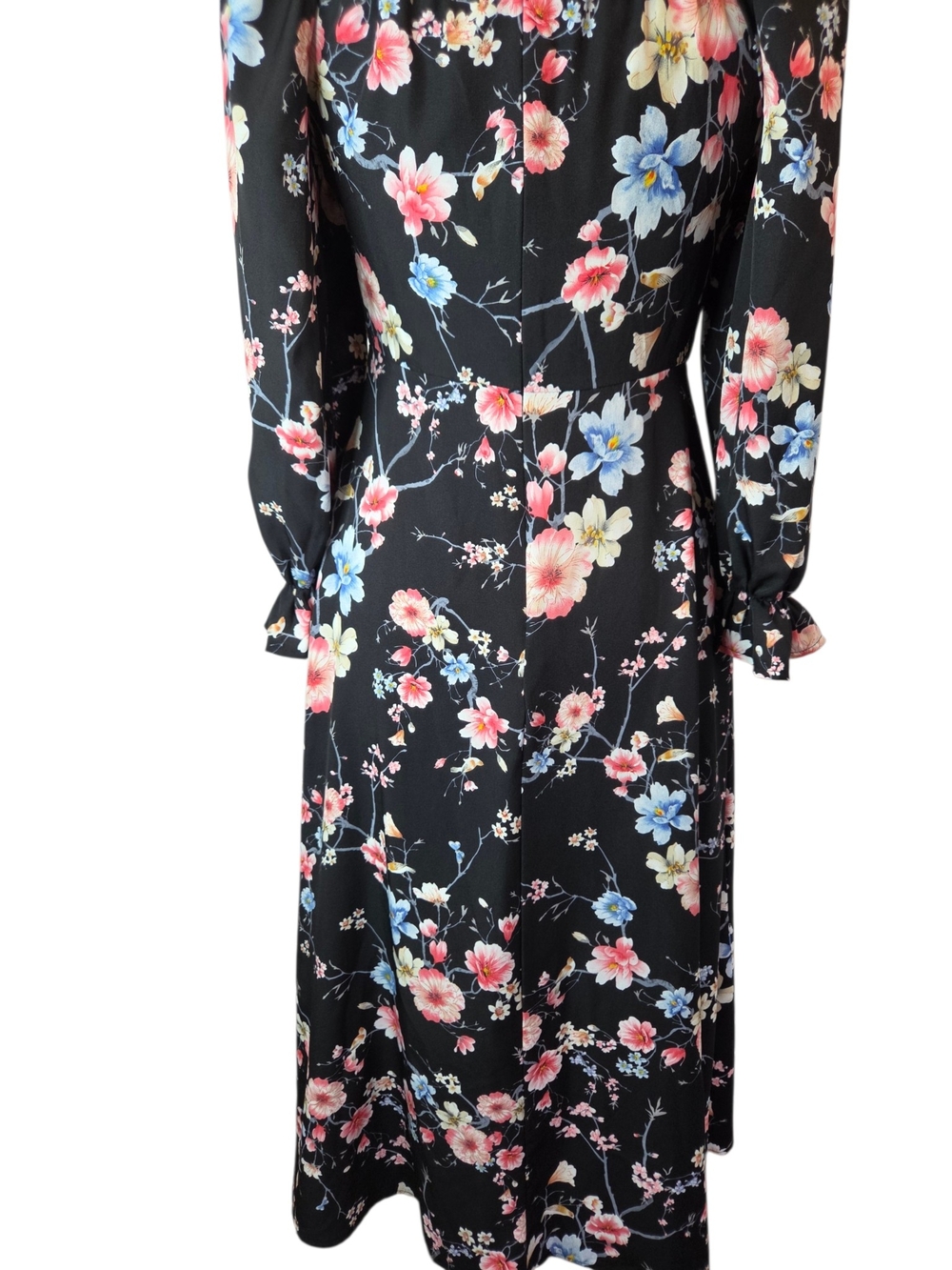 Shein Black Floral Square Neck-Line/Long Sleeve Maxi/Midi Dress Women's Size 6 - Picture 4 of 11